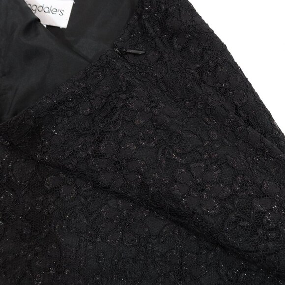 BLOOMINGDALES Vintage Whimsigoth Black Sparkle Lace A Line Knee Length Skirt 8p - Picture 5 of 6